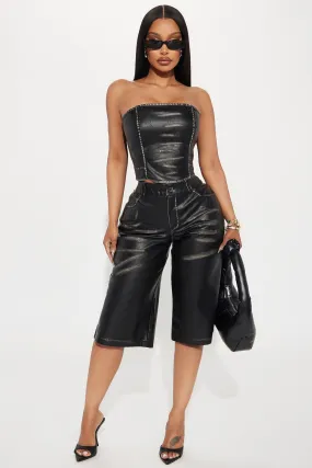 Thrill Faux Leather Short Set - Black