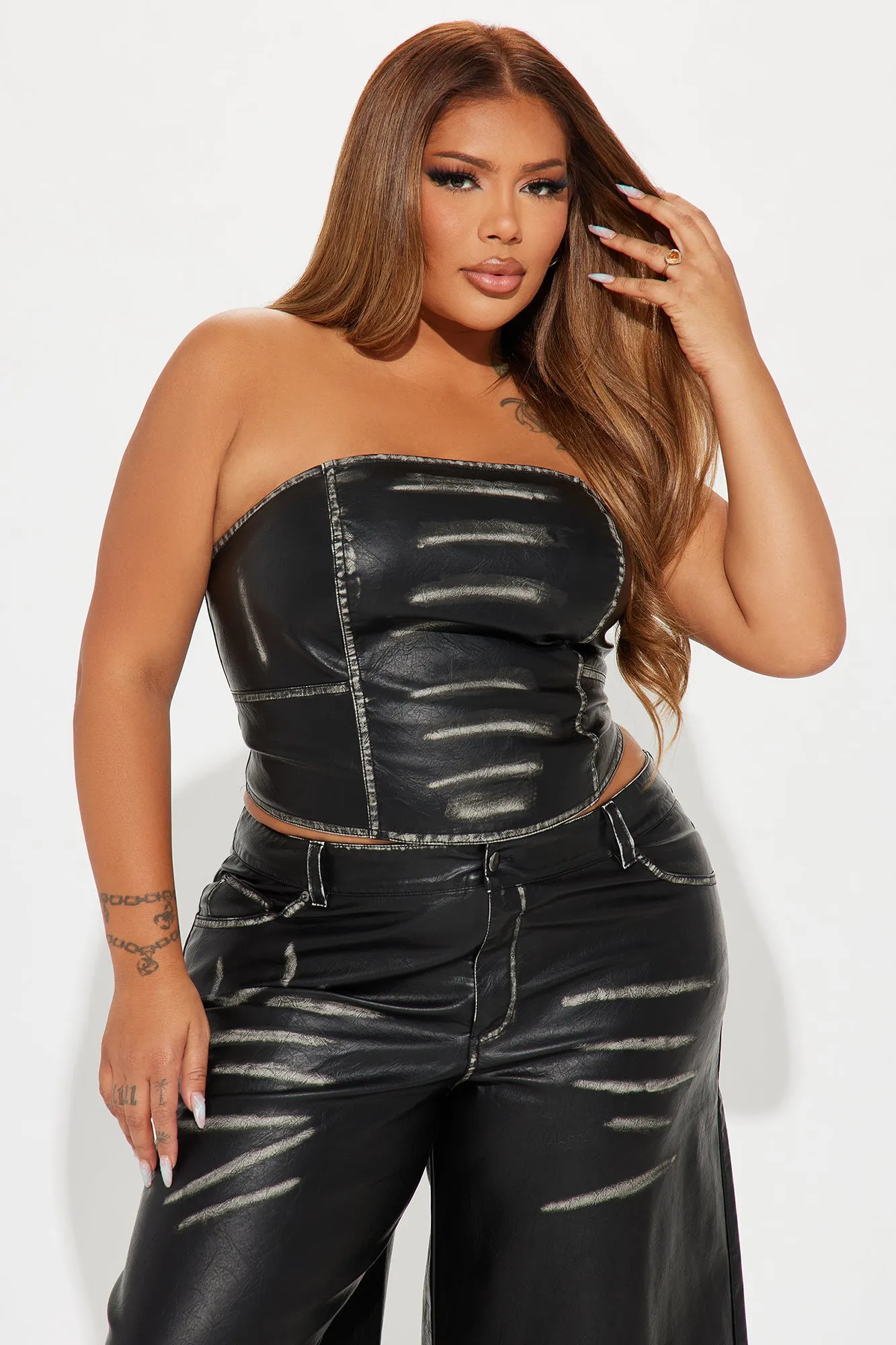 Thrill Faux Leather Short Set - Black