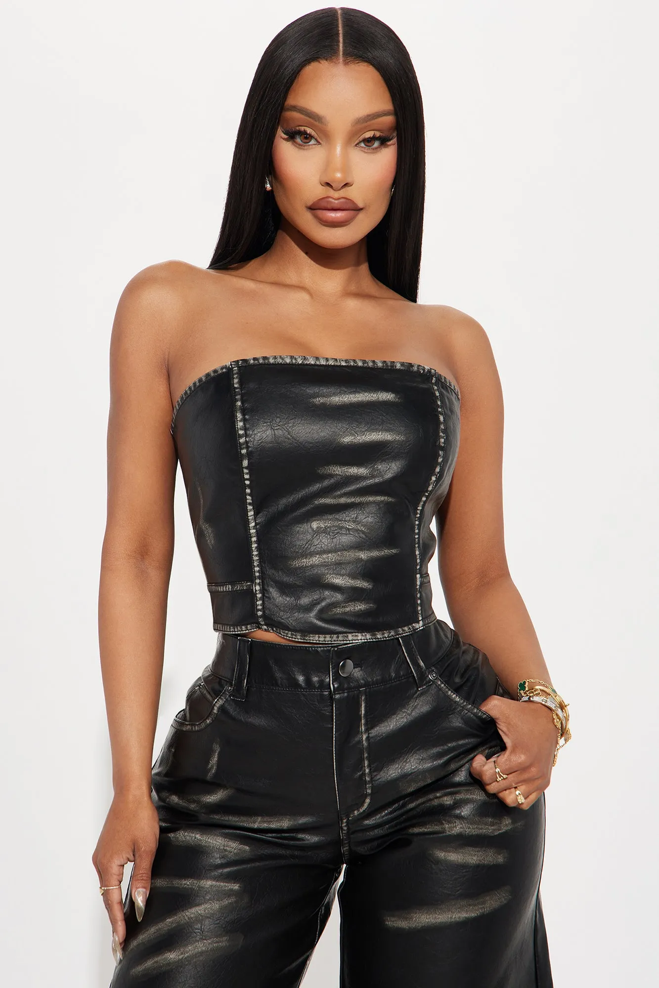 Thrill Faux Leather Short Set - Black