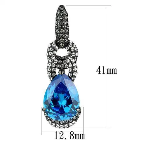 TK2708 IP Light Black  (IP Gun) Stainless Steel Earrings with AAA Grade CZ in Sea Blue