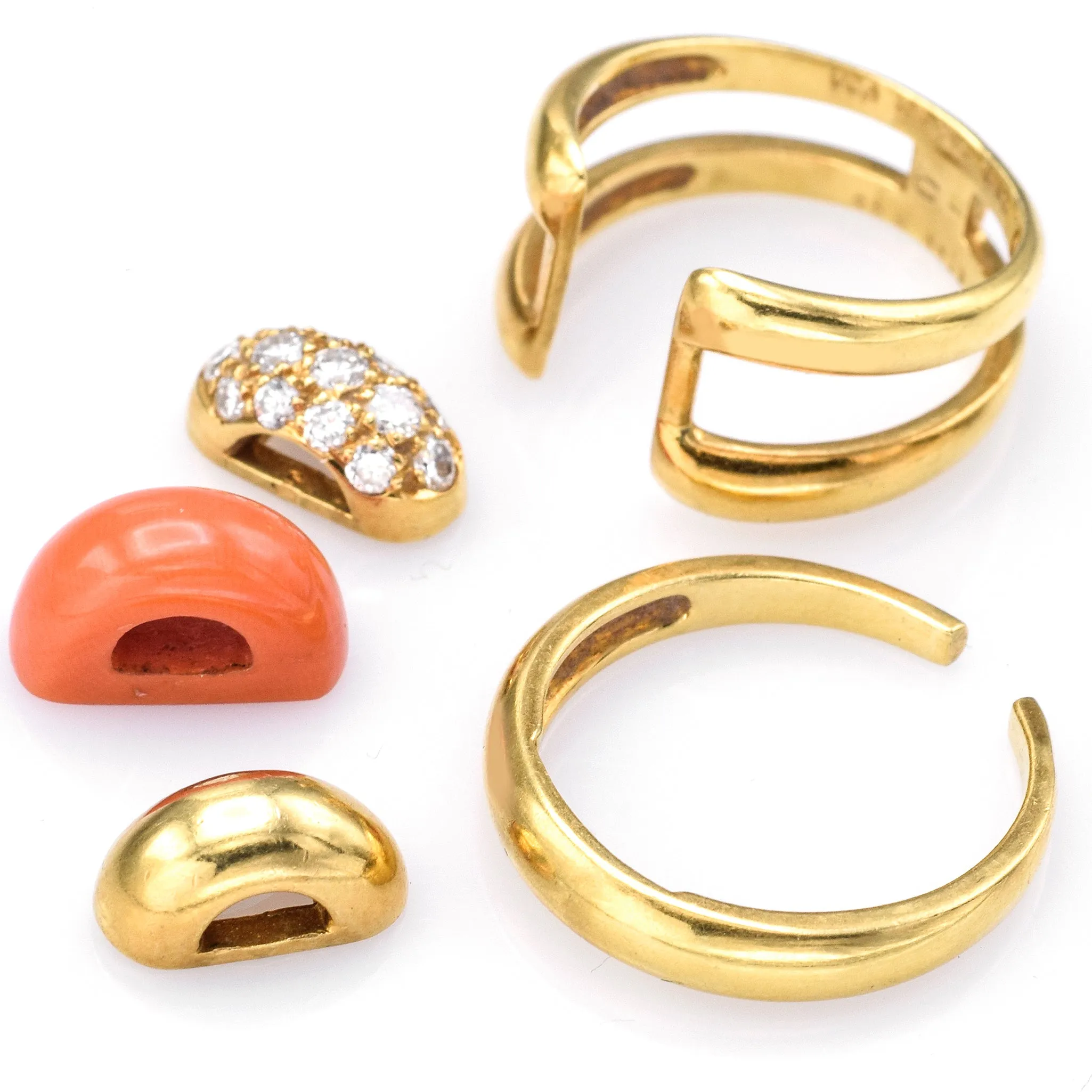 Van Cleef & Arpels 18K Gold Red Coral & 0.40 TCW Diamond 5 Piece Interchangeable Ring Set 12.1G