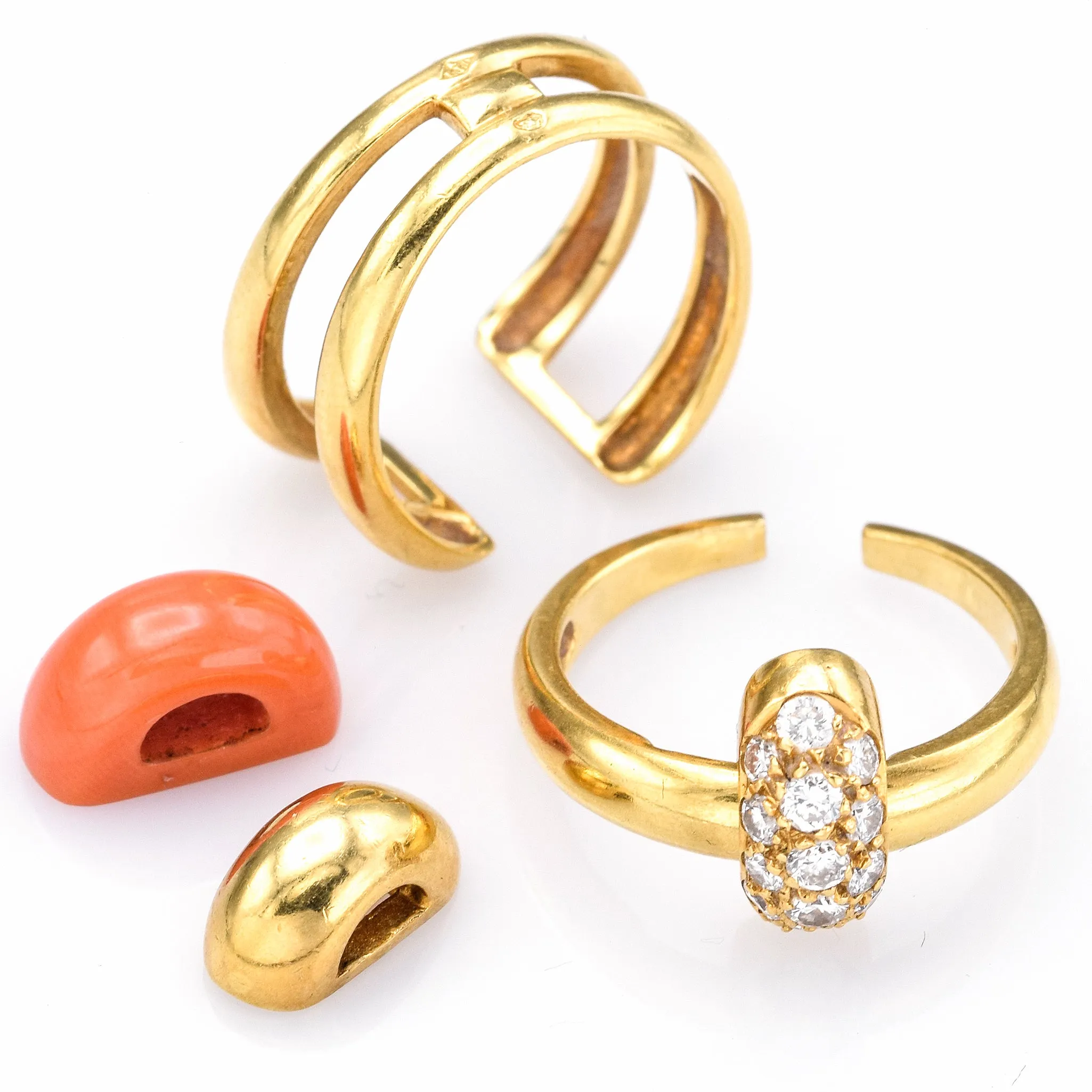 Van Cleef & Arpels 18K Gold Red Coral & 0.40 TCW Diamond 5 Piece Interchangeable Ring Set 12.1G