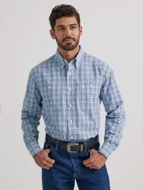 'Wrangler' Men's George Strait Plaid Button Down - Blue Small Plaid